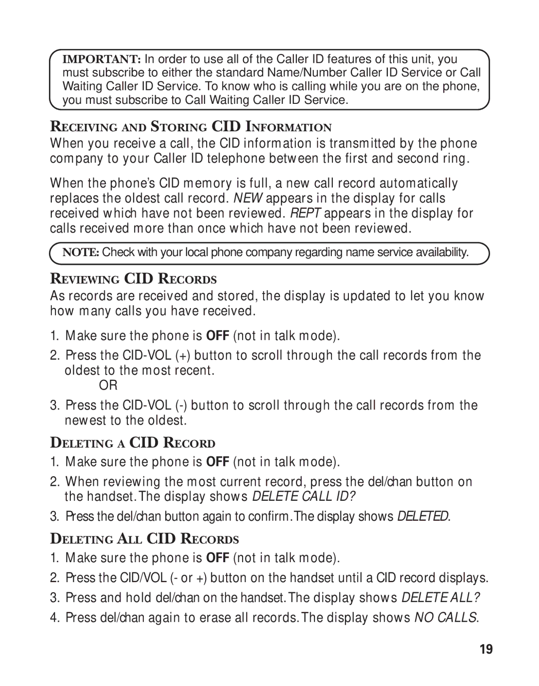 GE 25898A, 55898580 manual Receiving and Storing CID Information 