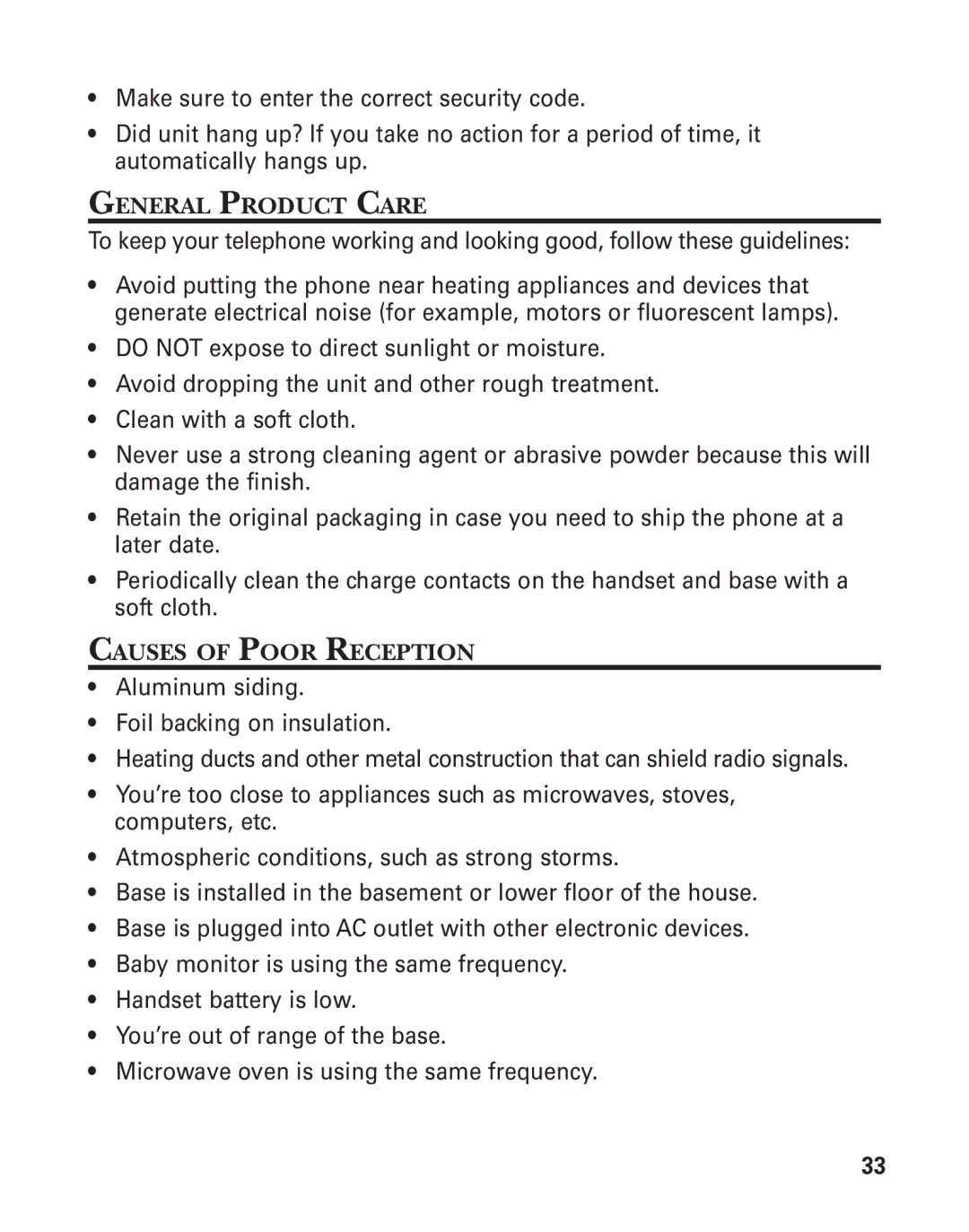 GE 25898A, 55898580 manual General Product Care, Causes of Poor Reception 