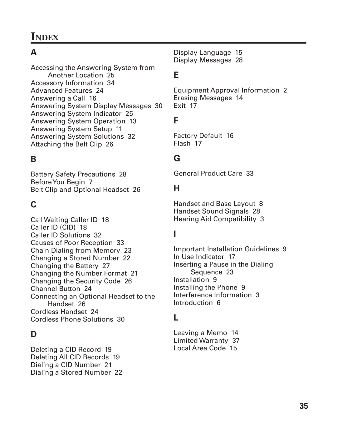 GE 55898580, 25898A manual Index 