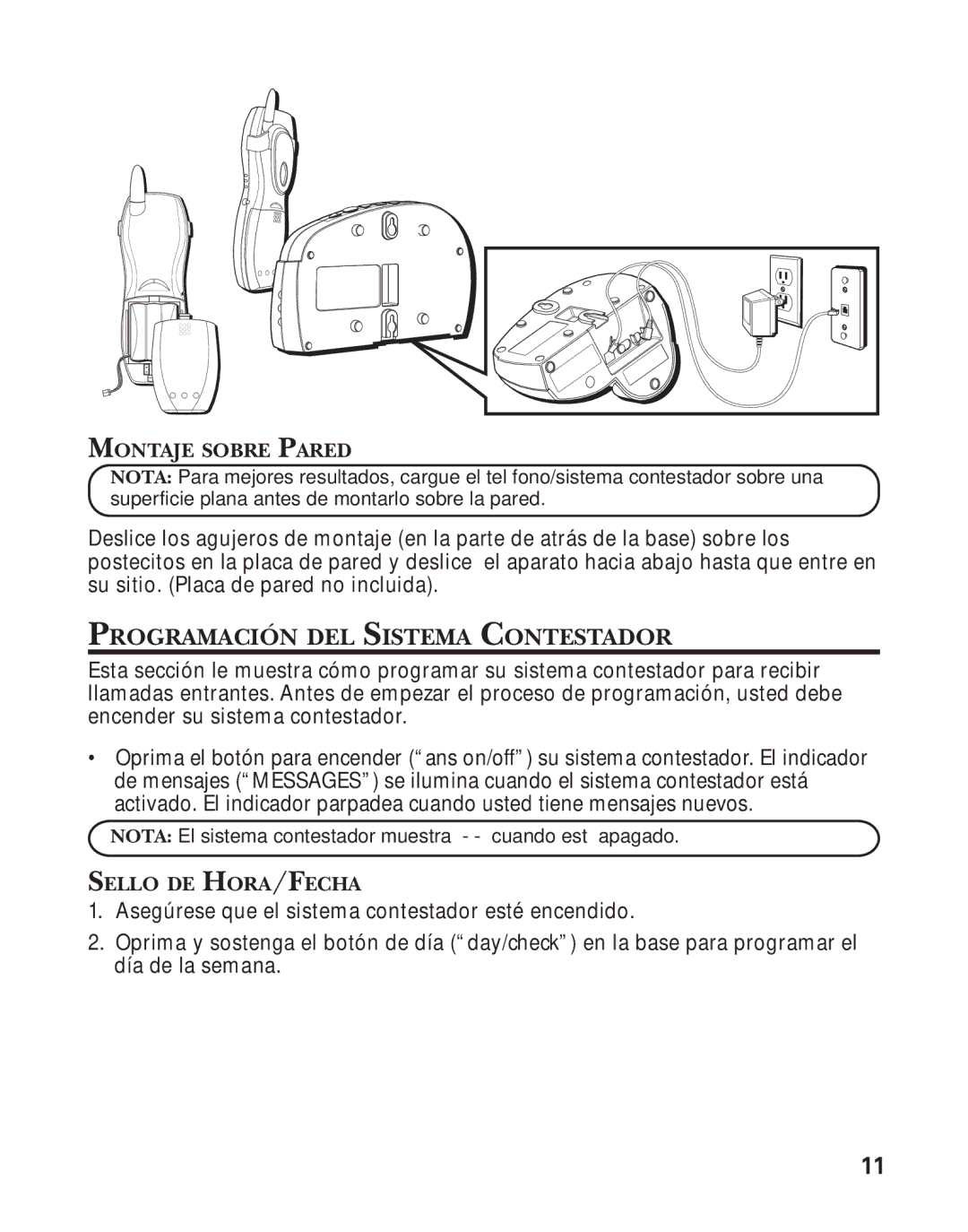 GE 25898A, 55898580 manual Programación DEL Sistema Contestador, Montaje Sobre Pared 