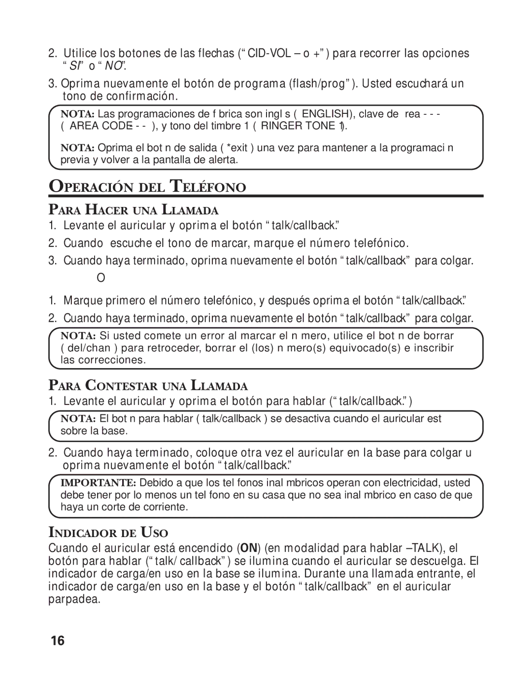 GE 25898A, 55898580 manual Operación DEL Teléfono 