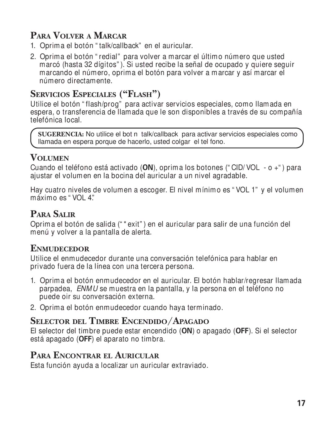 GE 25898A, 55898580 manual Esta función ayuda a localizar un auricular extraviado 