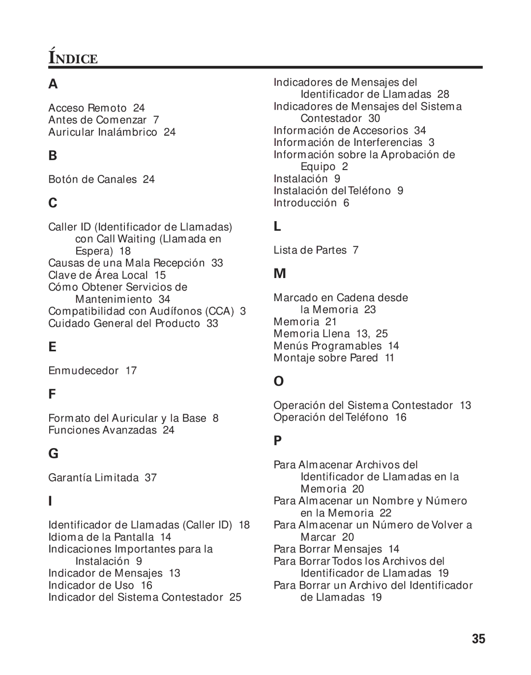 GE 25898A, 55898580 manual Índice 