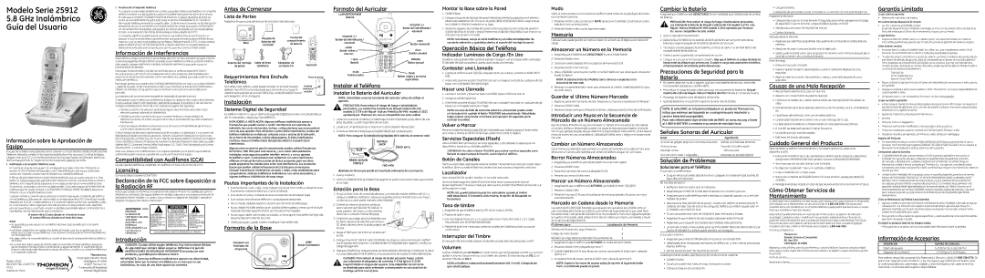 GE 25912 Información sobre la Aprobación de Equipo, Información de Interferencias, Compatibilidad con Audífonos CCA 
