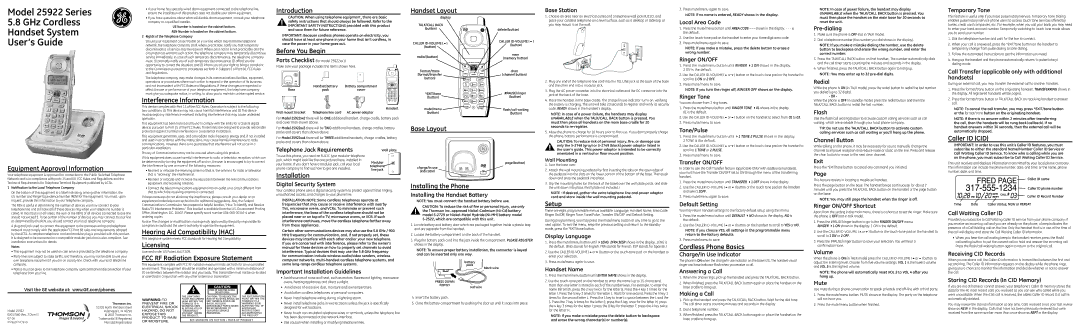 GE 25922 Series installation instructions Introduction Handset Layout, Interference Information, Before You Begin, Setup 