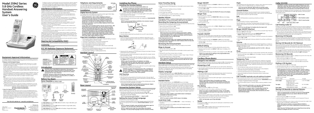 GE 25942GE1 installation instructions Interference Information, Hearing Aid Compatibility HAC, Licensing, Installation 