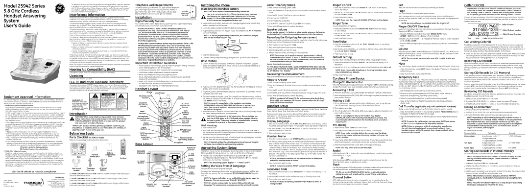 GE 25942xx2 installation instructions Interference Information, Hearing Aid Compatibility HAC, Licensing, Installation 