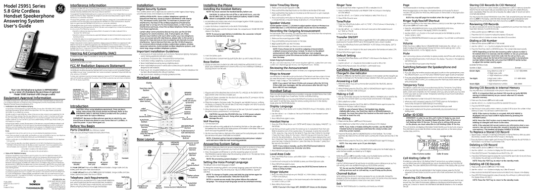 GE 25951 Series installation instructions Interference Information, Hearing Aid Compatibility HAC, Licensing, Installation 