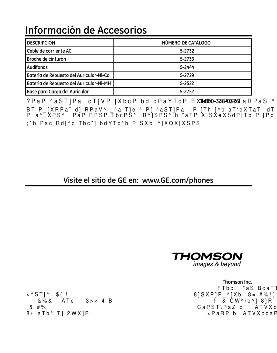 GE 25982 manual Información de Accesorios 