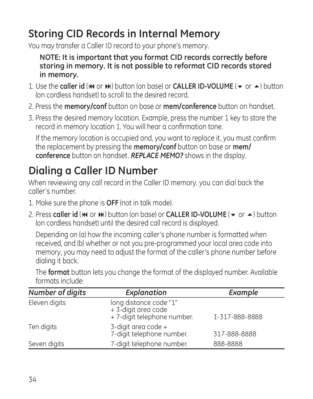 GE 25982 manual Storing CID Records in Internal Memory, Dialing a Caller ID Number 