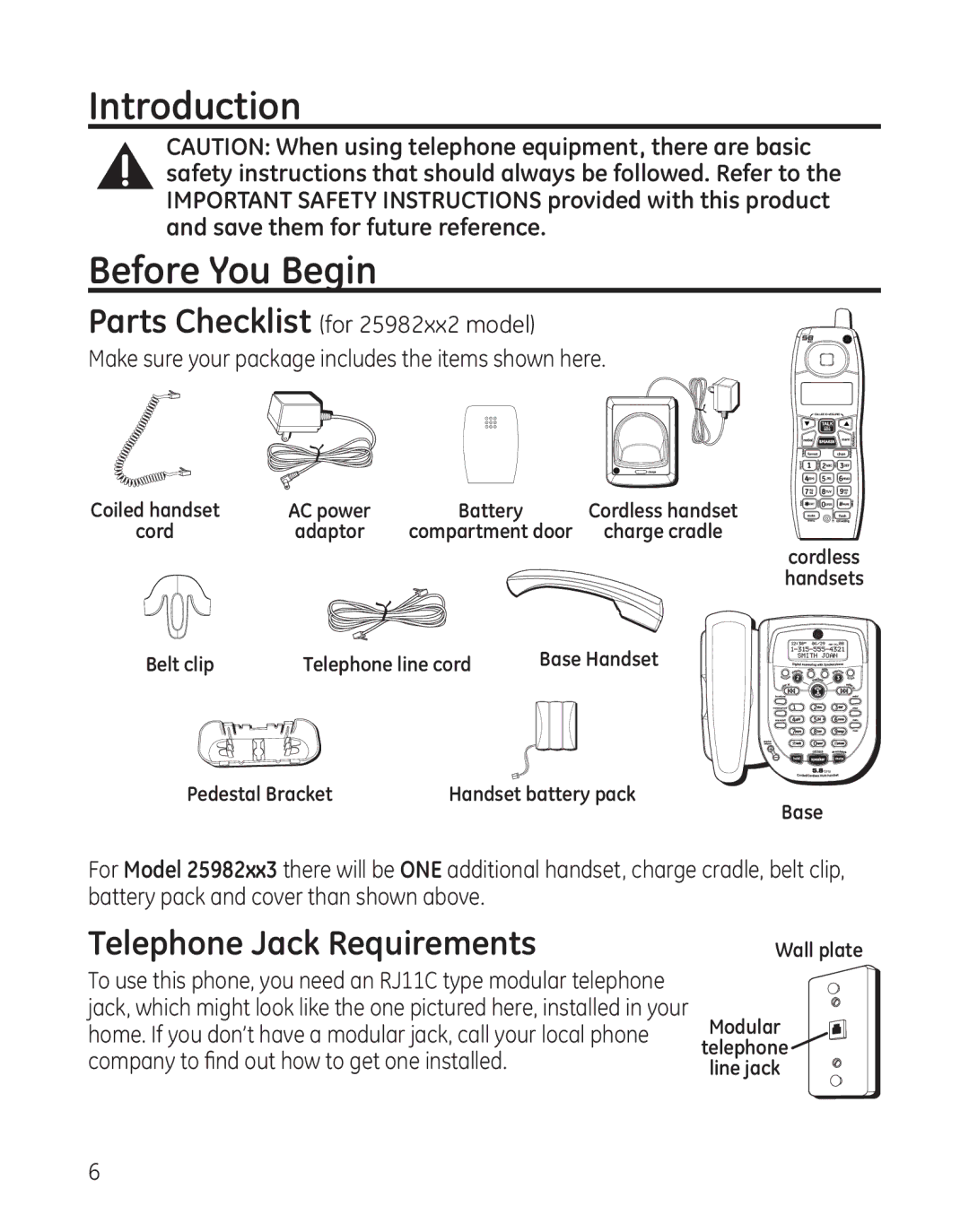 GE 25982 manual Introduction Before You Begin, Telephone Jack Requirements 