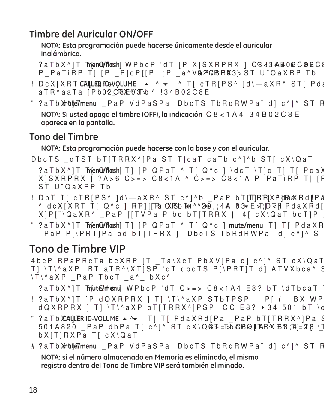 GE 25982 manual Tono de Timbre VIP, Timbre del Auricular ON/OFF, Tono del Timbre 