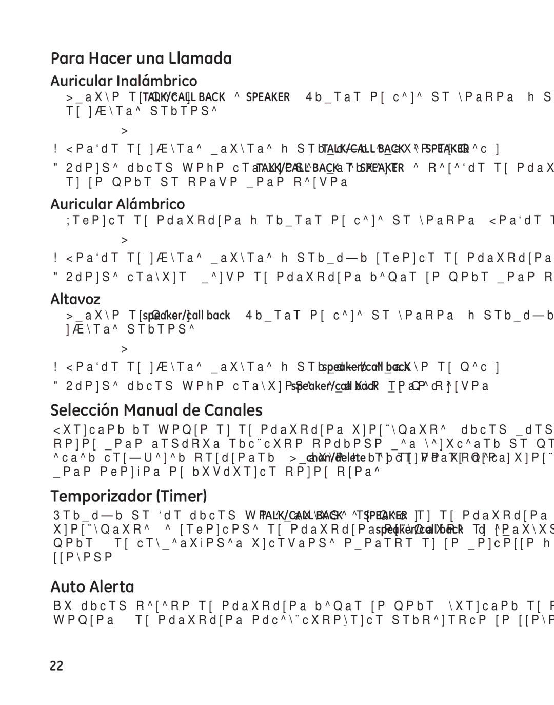 GE 25982 manual Para Hacer una Llamada, Selección Manual de Canales, Temporizador Timer, Auto Alerta, Altavoz 