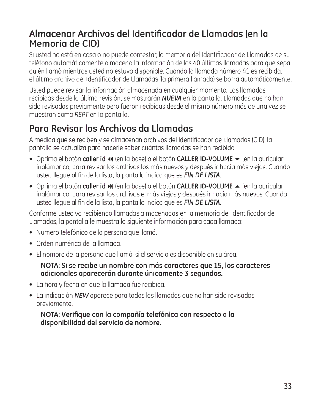 GE 25982 manual Para Revisar los Archivos da Llamadas 