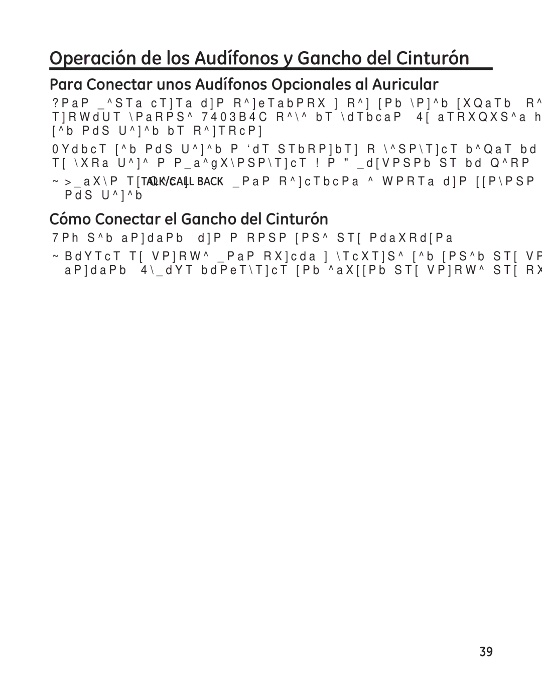 GE 25982 manual Operación de los Audífonos y Gancho del Cinturón, Para Conectar unos Audífonos Opcionales al Auricular 