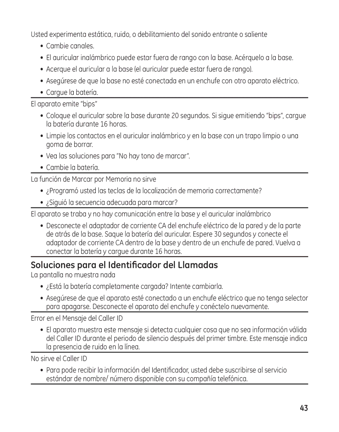 GE 25982 manual Soluciones para el Identificador del Llamadas 