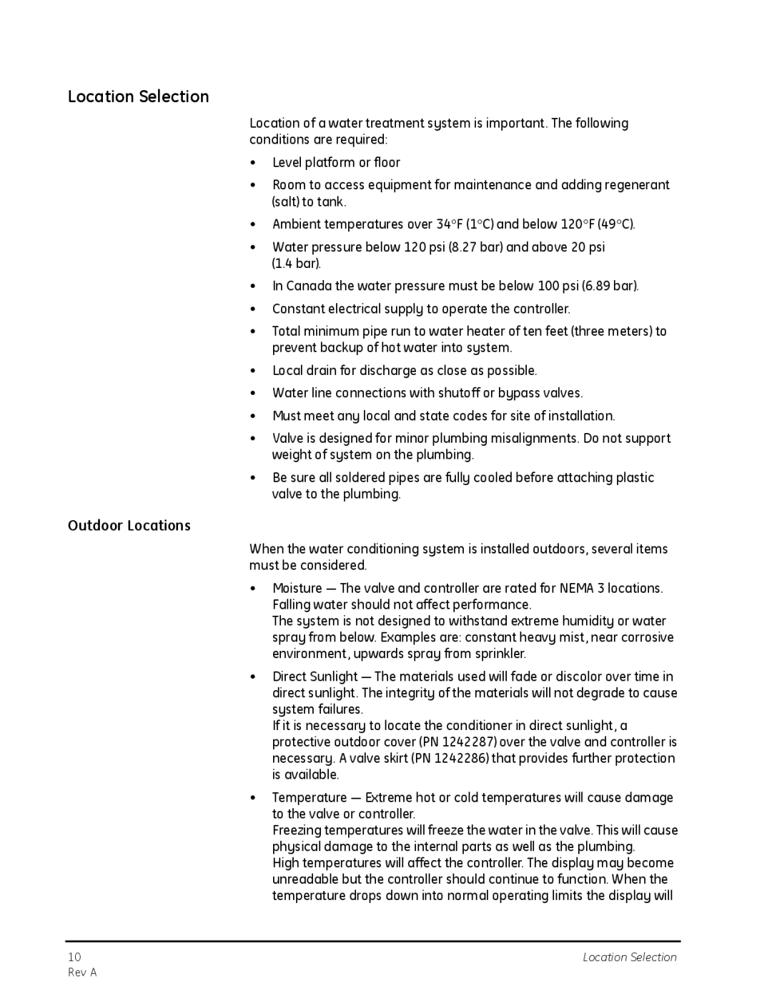 GE 268, 263 manual Location Selection, Outdoor Locations 