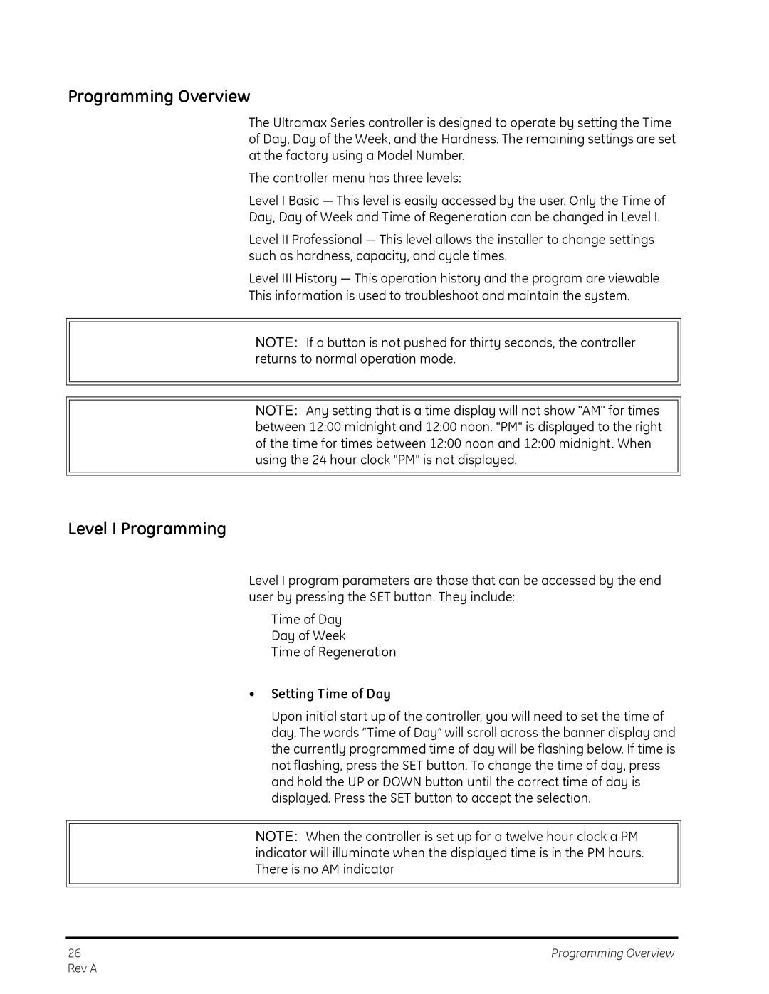 GE 268, 263 manual Programming Overview, Level I Programming, Setting Time of Day 