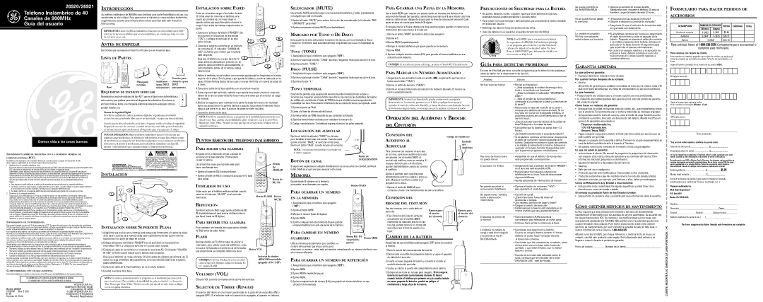 GE 26920R warranty Introducción, Antes DE Empezar, Guía Para Detectar Problemas, Garantía Limitada, Instalación, Memoria 