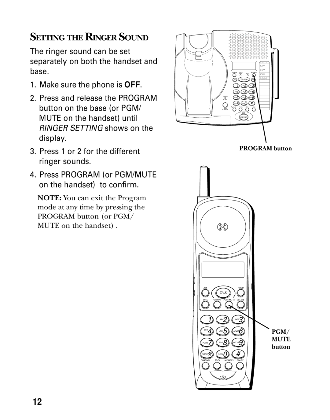 GE 26936 manual Setting the Ringer Sound, Program button 