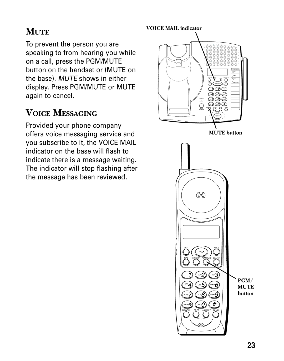 GE 26936 manual Voice Messaging, Voice Mail indicator, Mute button 