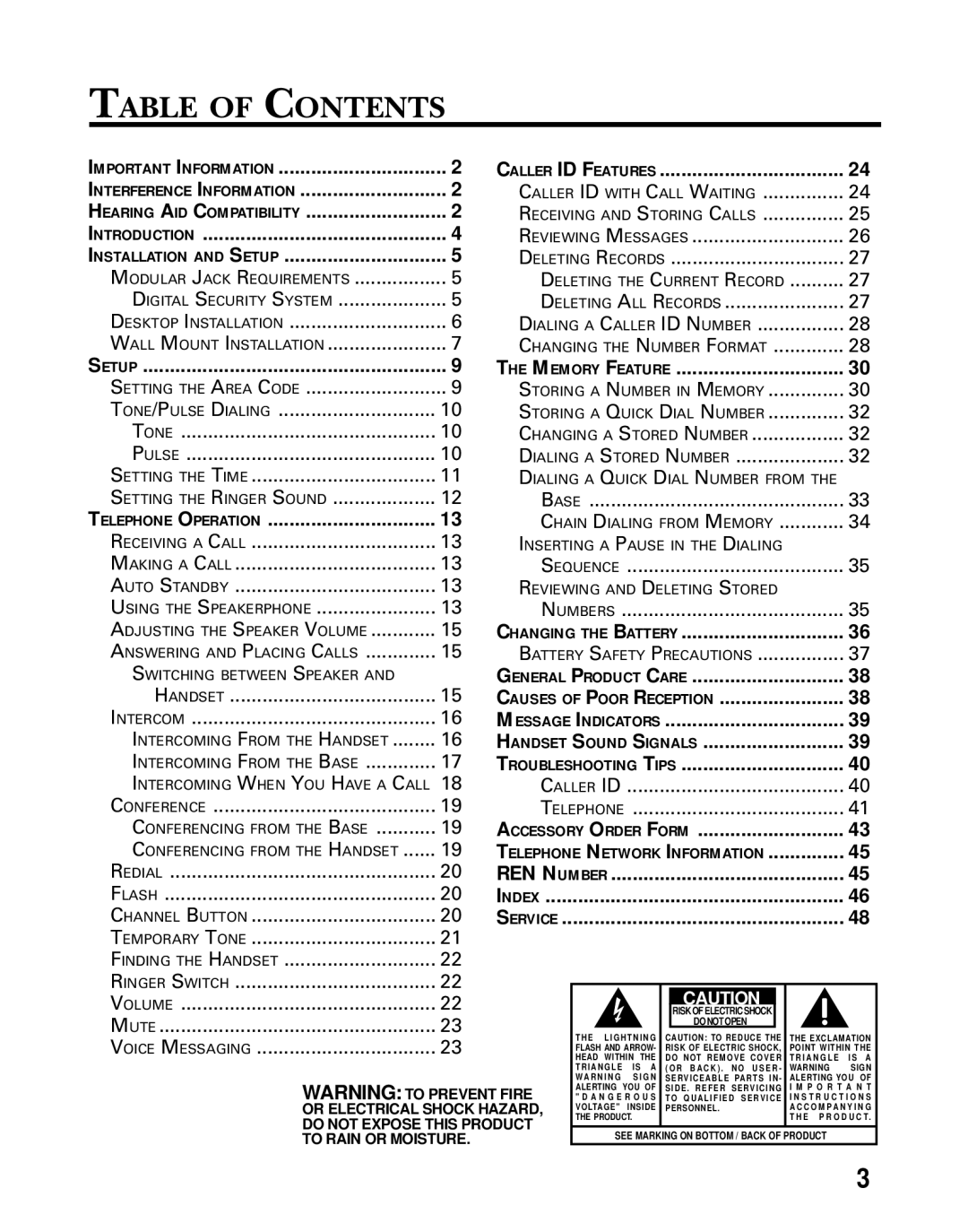 GE 26936 manual Table of Contents 