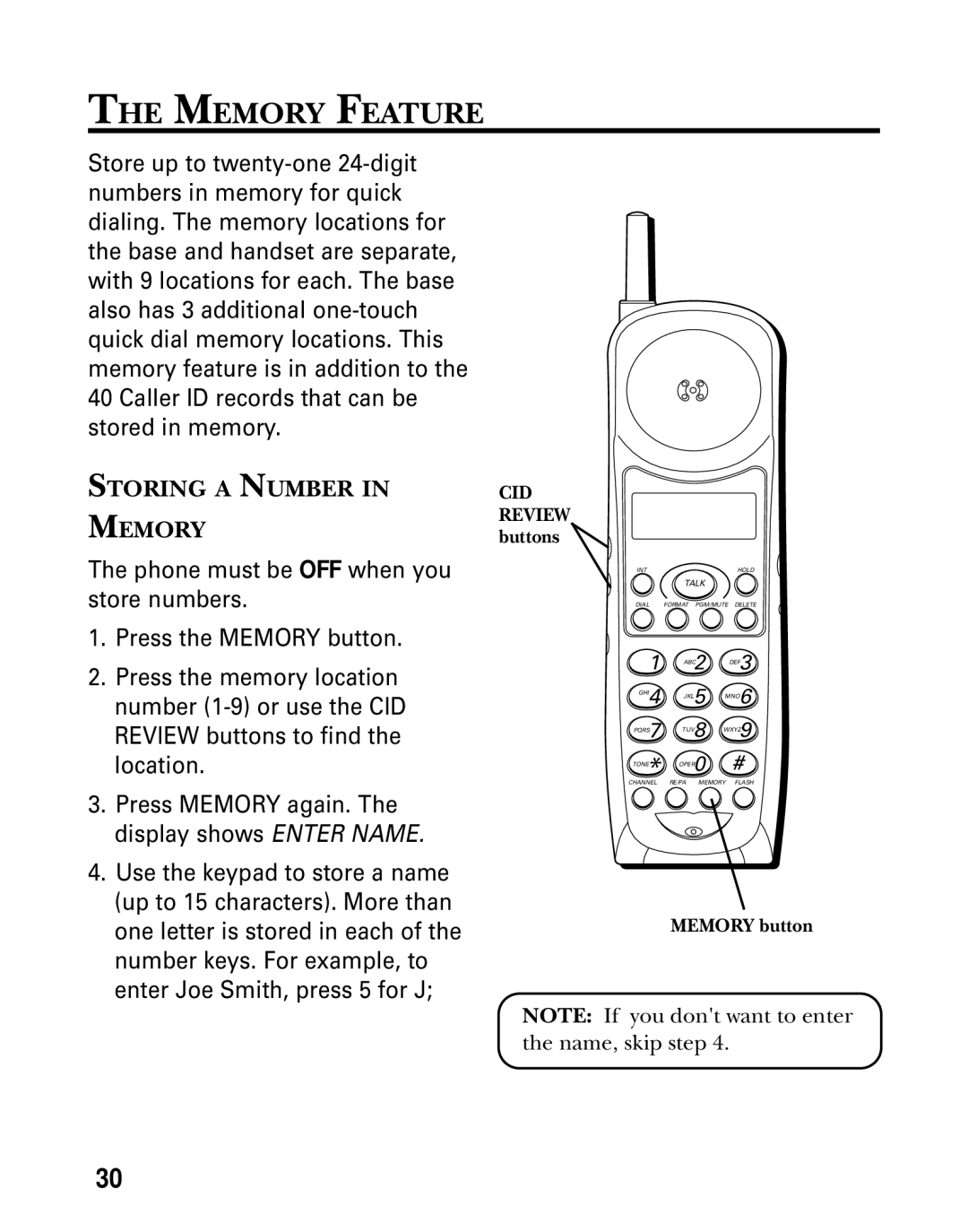 GE 26936 manual Memory Feature, Storing a Number Memory, Memory button 