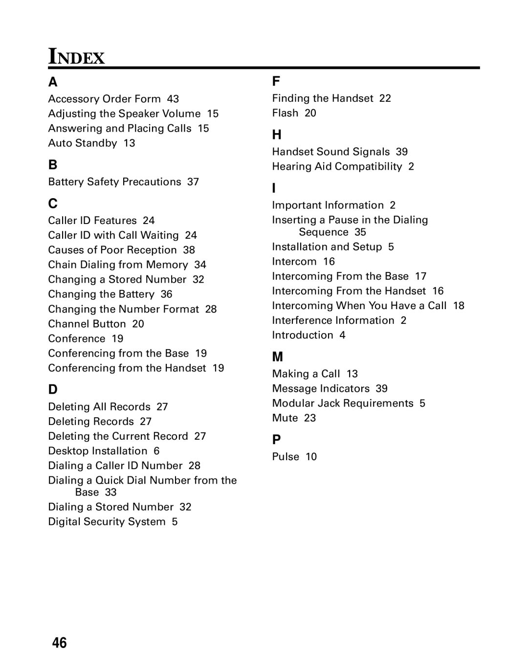 GE 26936 manual Index 