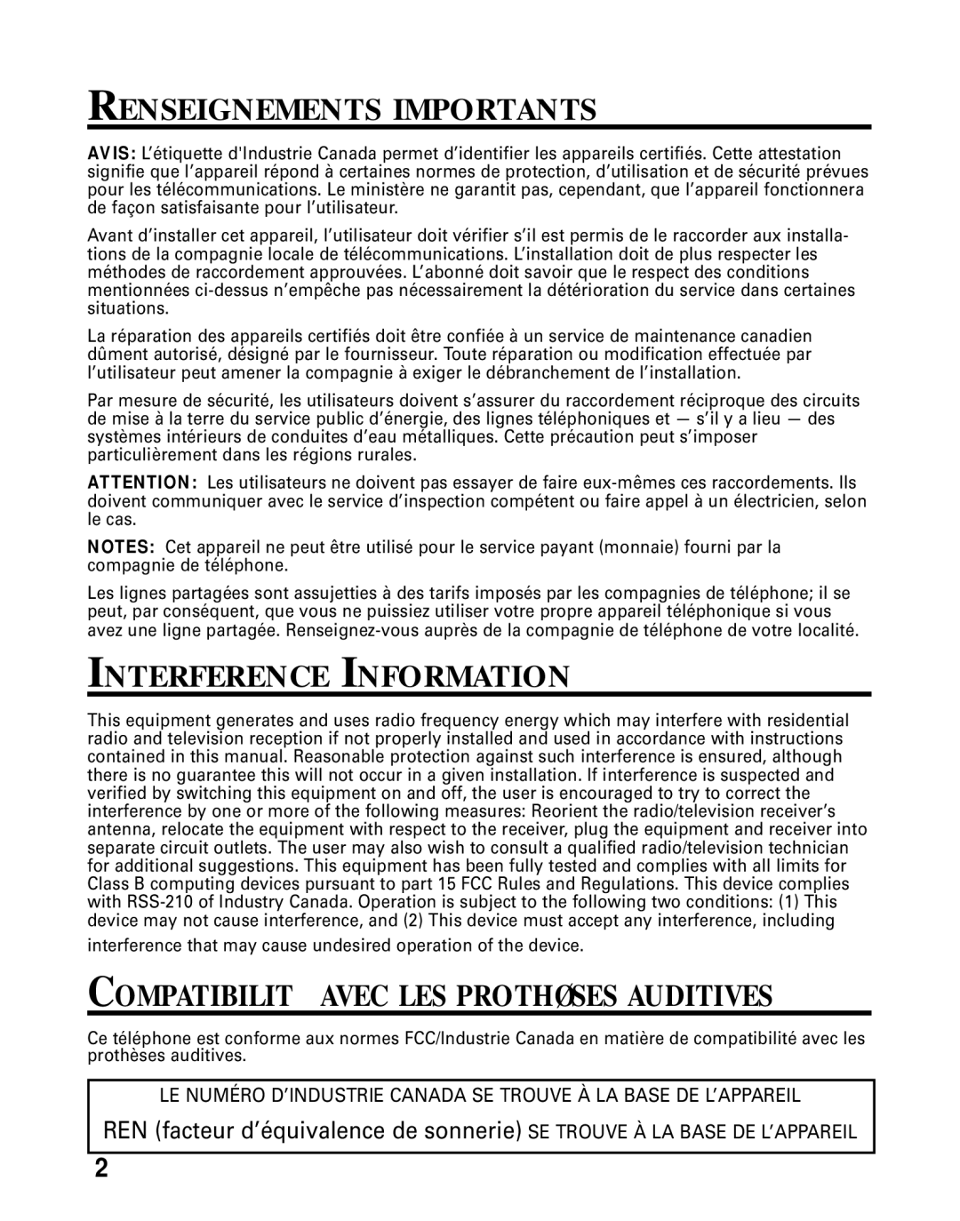 GE 26936 manual Renseignements Importants, Compatibilité Avec LES Prothèses Auditives 