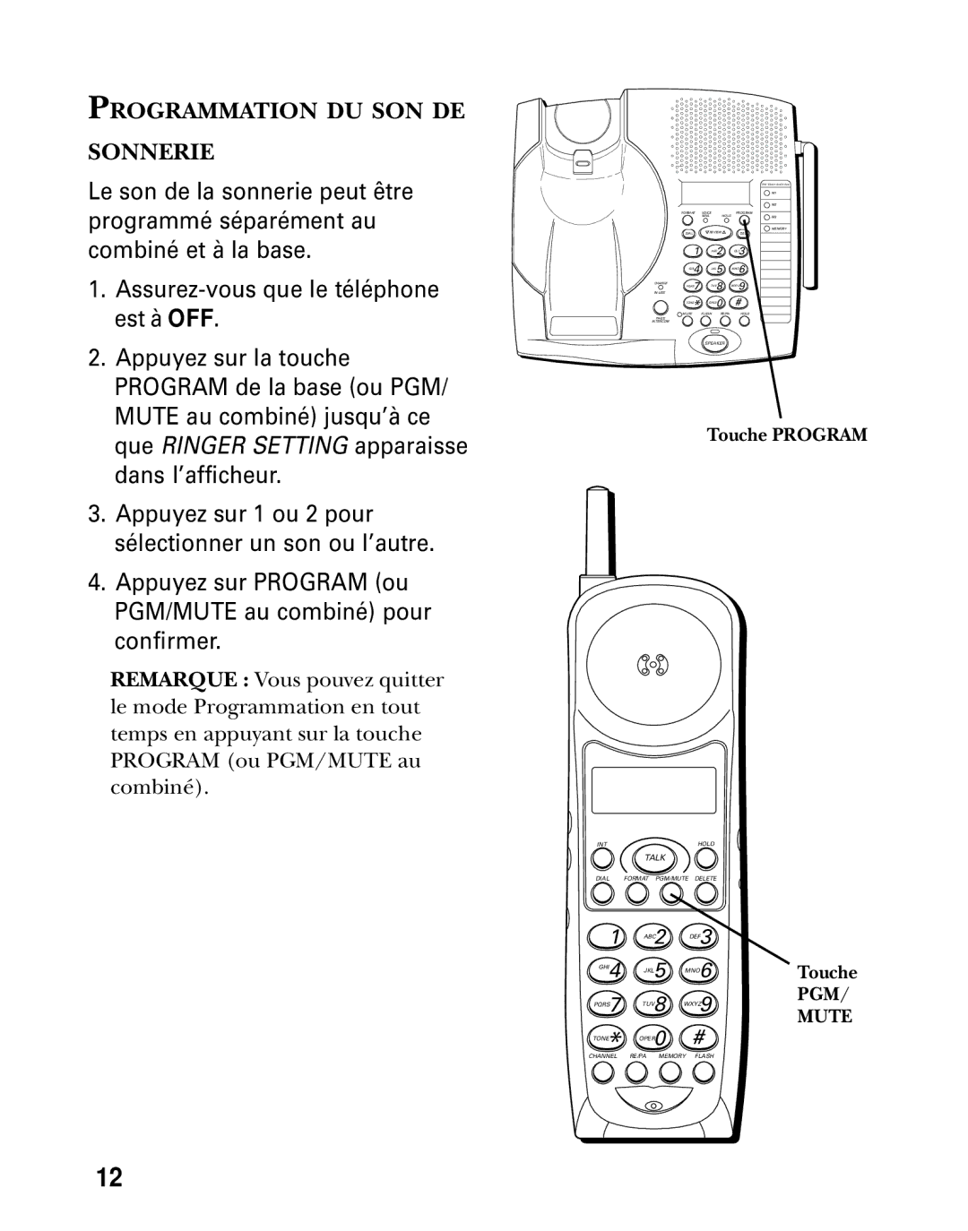 GE 26936 manual Programmation DU SON DE Sonnerie, Touche Program 