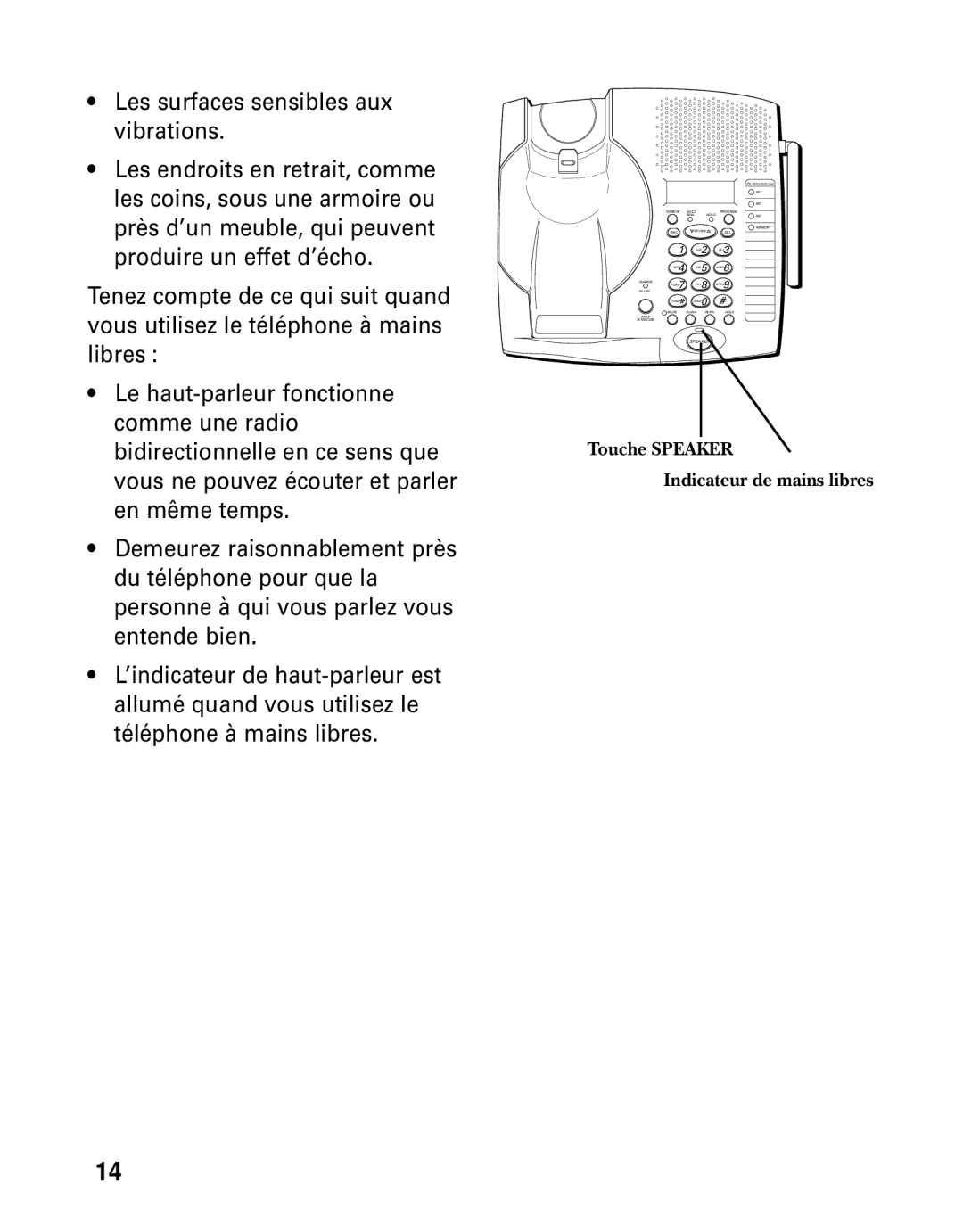 GE 26936 manual Touche Speaker Indicateur de mains libres 