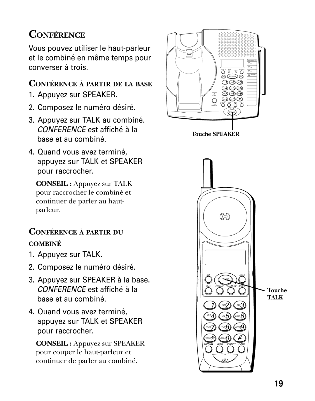 GE 26936 manual Conférence, Touche Speaker 