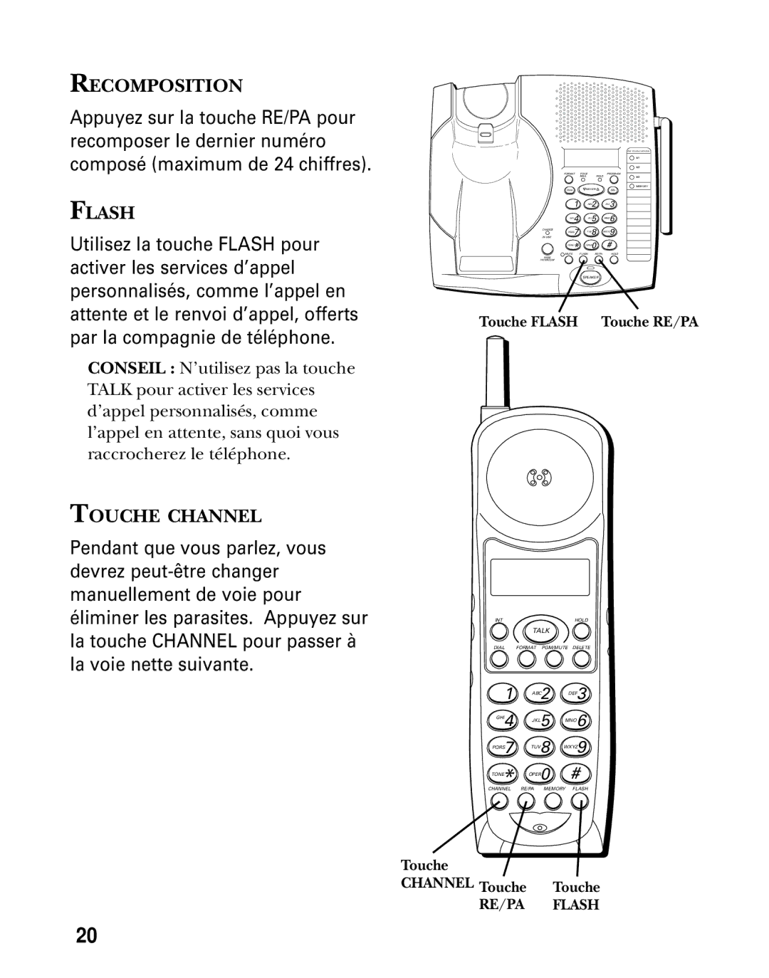 GE 26936 manual Recomposition, Touche Flash Touche RE/PA, Touche Channel Touche Touche 