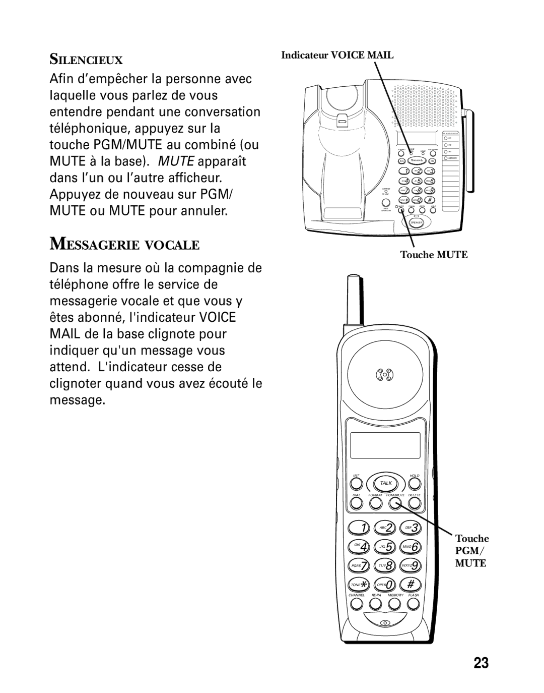 GE 26936 manual Messagerie Vocale, Indicateur Voice Mail, Touche Mute 