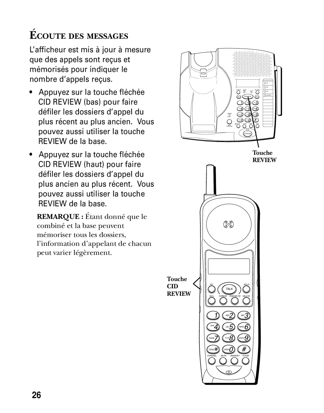 GE 26936 manual Écoute DES Messages 