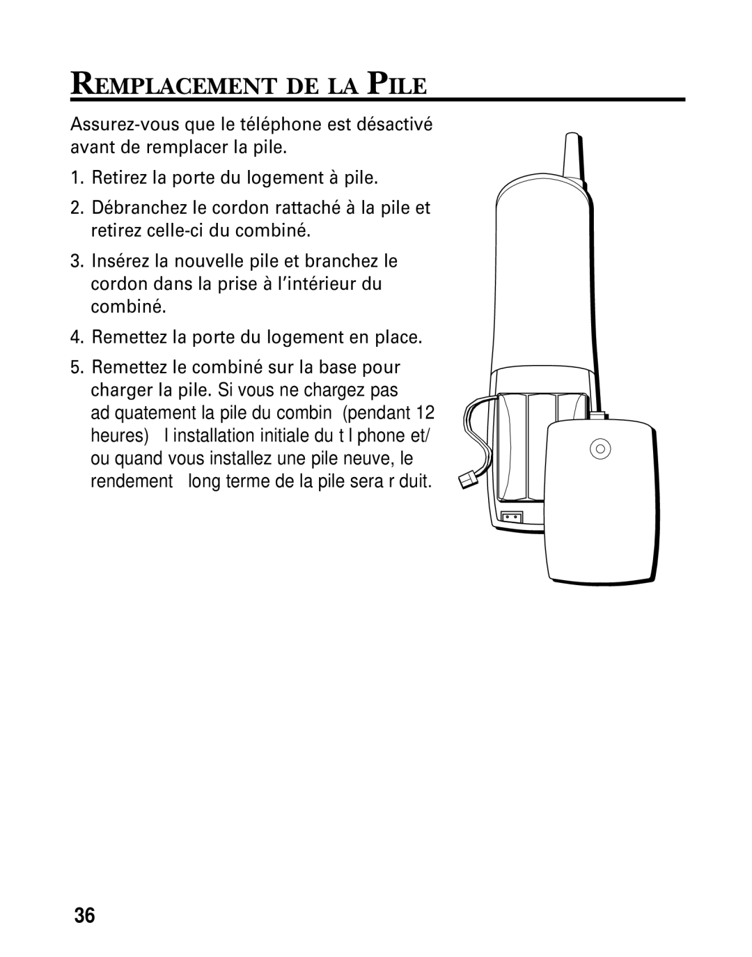 GE 26936 manual Remplacement DE LA Pile 