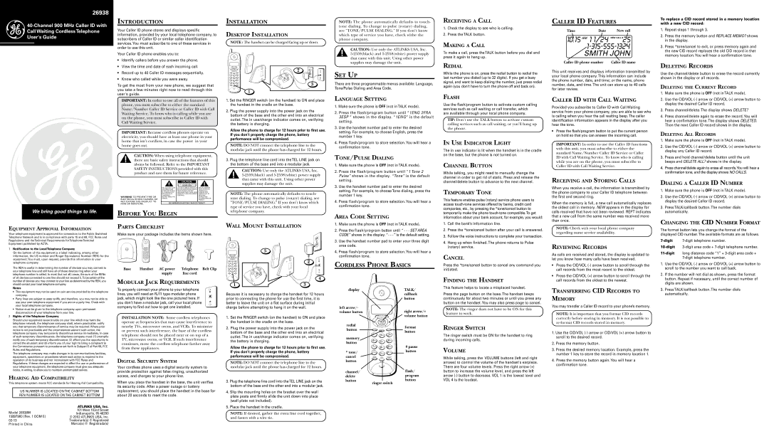 GE 26938 important safety instructions Introduction, Before YOU Begin, Installation, Set Up, Cordless Phone Basics 