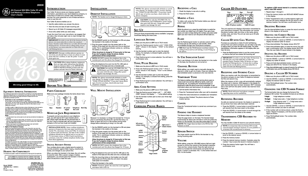 GE 26938 important safety instructions Introduction, Before You Begin, Installation, Set Up, Cordless Phone Basics 
