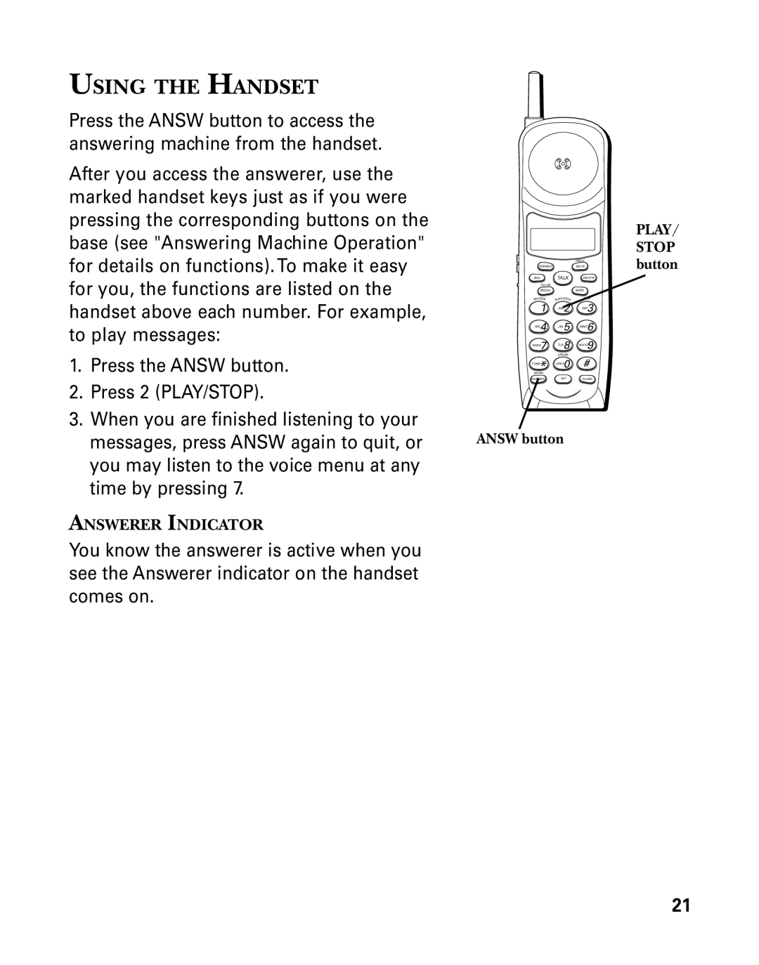 GE 26939 manual Using the Handset, Stop 