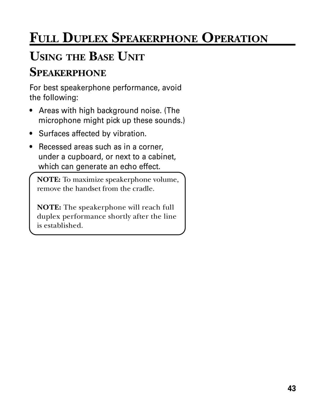 GE 26939 manual Full Duplex Speakerphone Operation, Using the Base Unit Speakerphone 