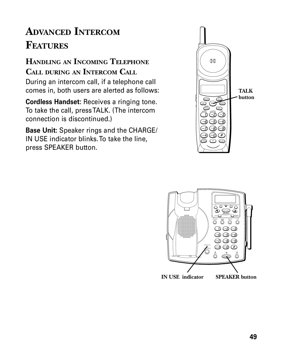 GE 26939 manual Advanced Intercom Features, USE indicator 