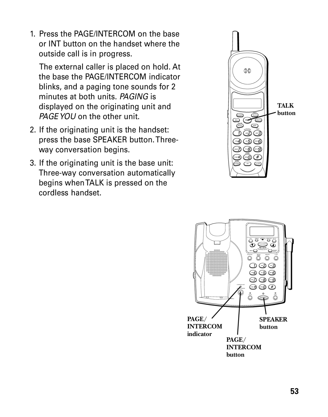 GE 26939 manual INTERCOMbutton Indicator Intercom button 