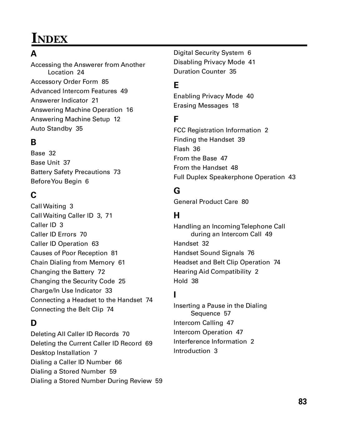 GE 26939 manual Index 