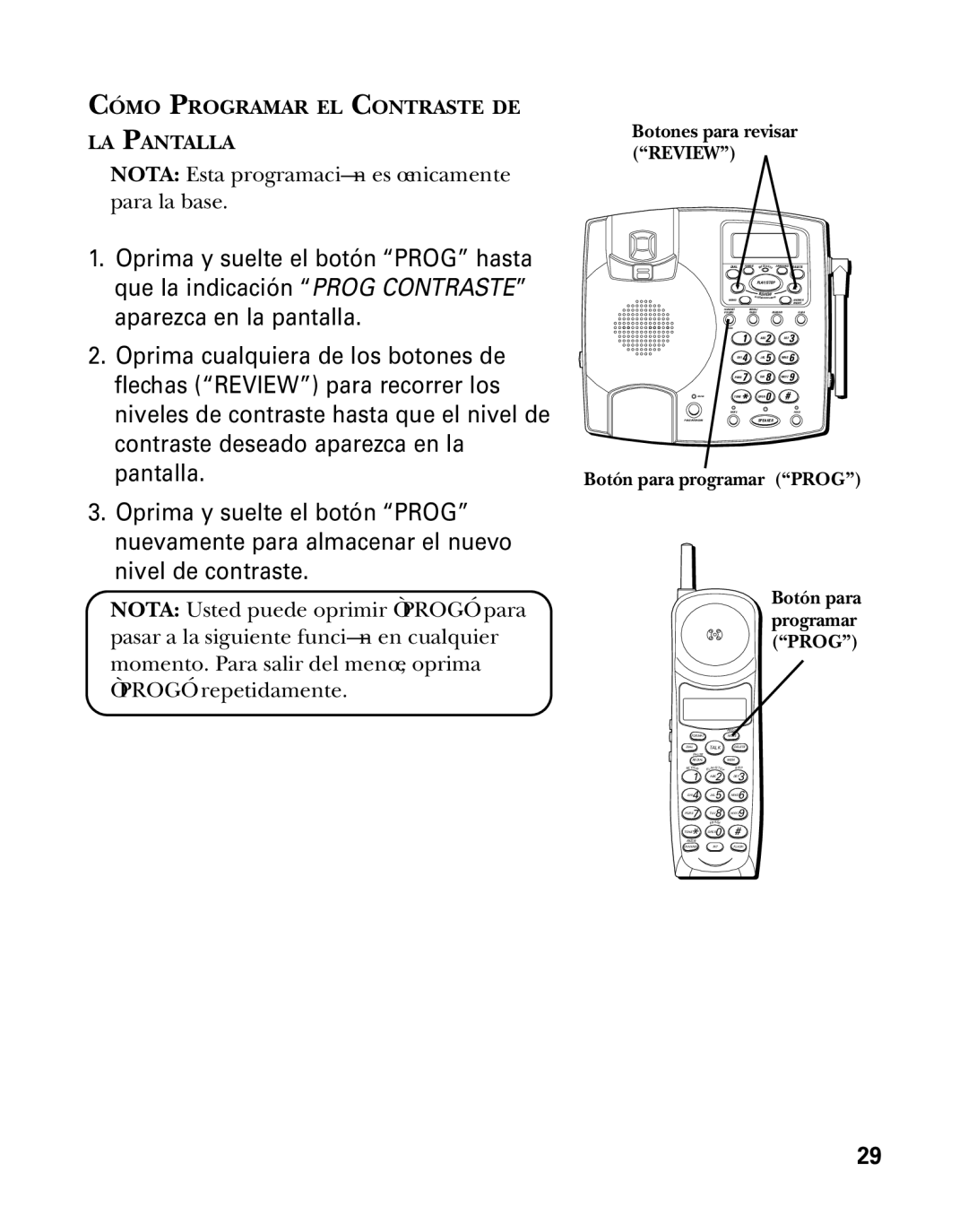 GE 26958 manual Nota Esta programación es únicamente para la base 