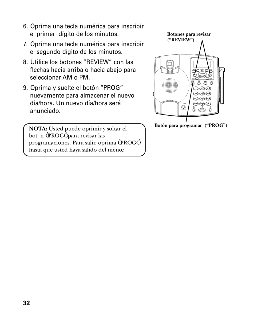 GE 26958 manual Botón para programar Prog 