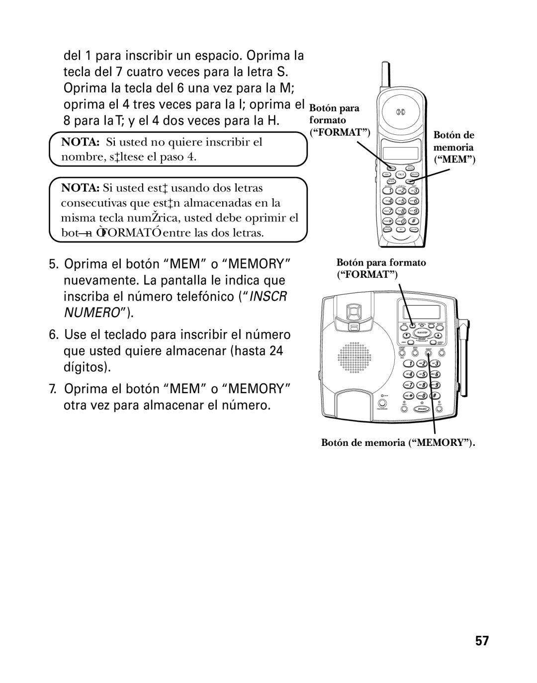 GE 26958 manual Nota Si usted no quiere inscribir el nombre, sáltese el paso 