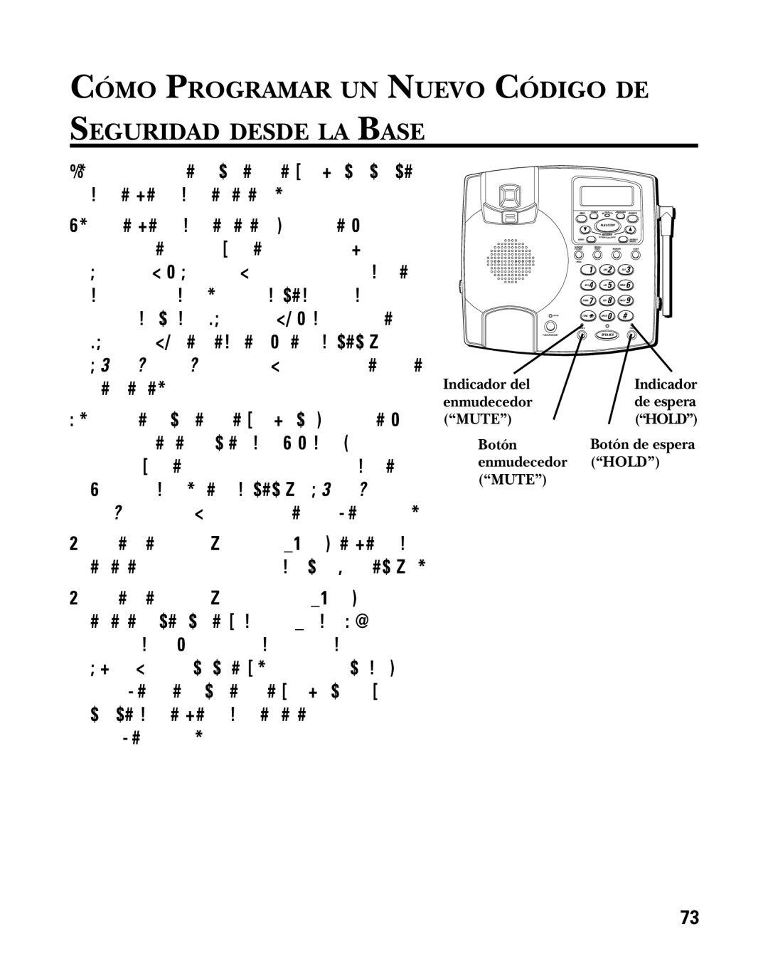 GE 26958 manual Cómo Programar UN Nuevo Código DE Seguridad Desde LA Base, Indicador del, Enmudecedor Hold Mute 
