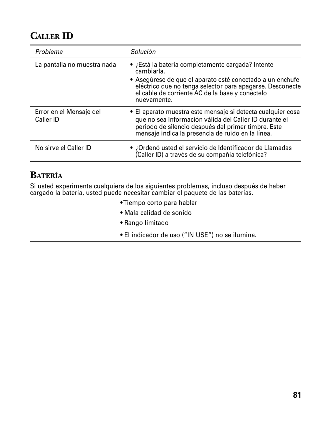 GE 26958 manual Batería 