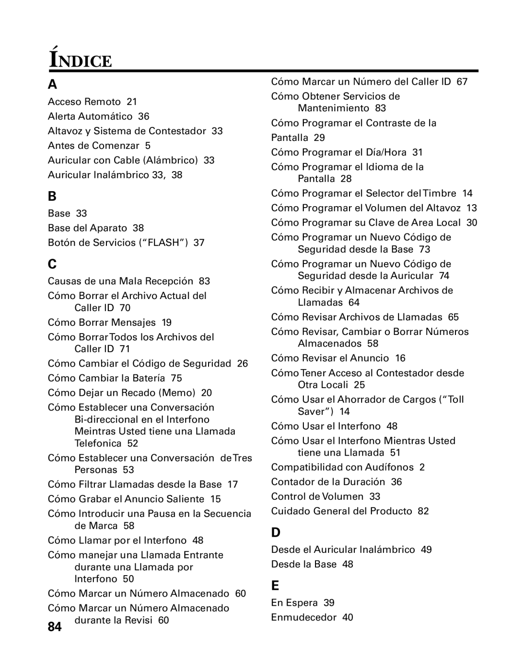 GE 26958 manual Índice 