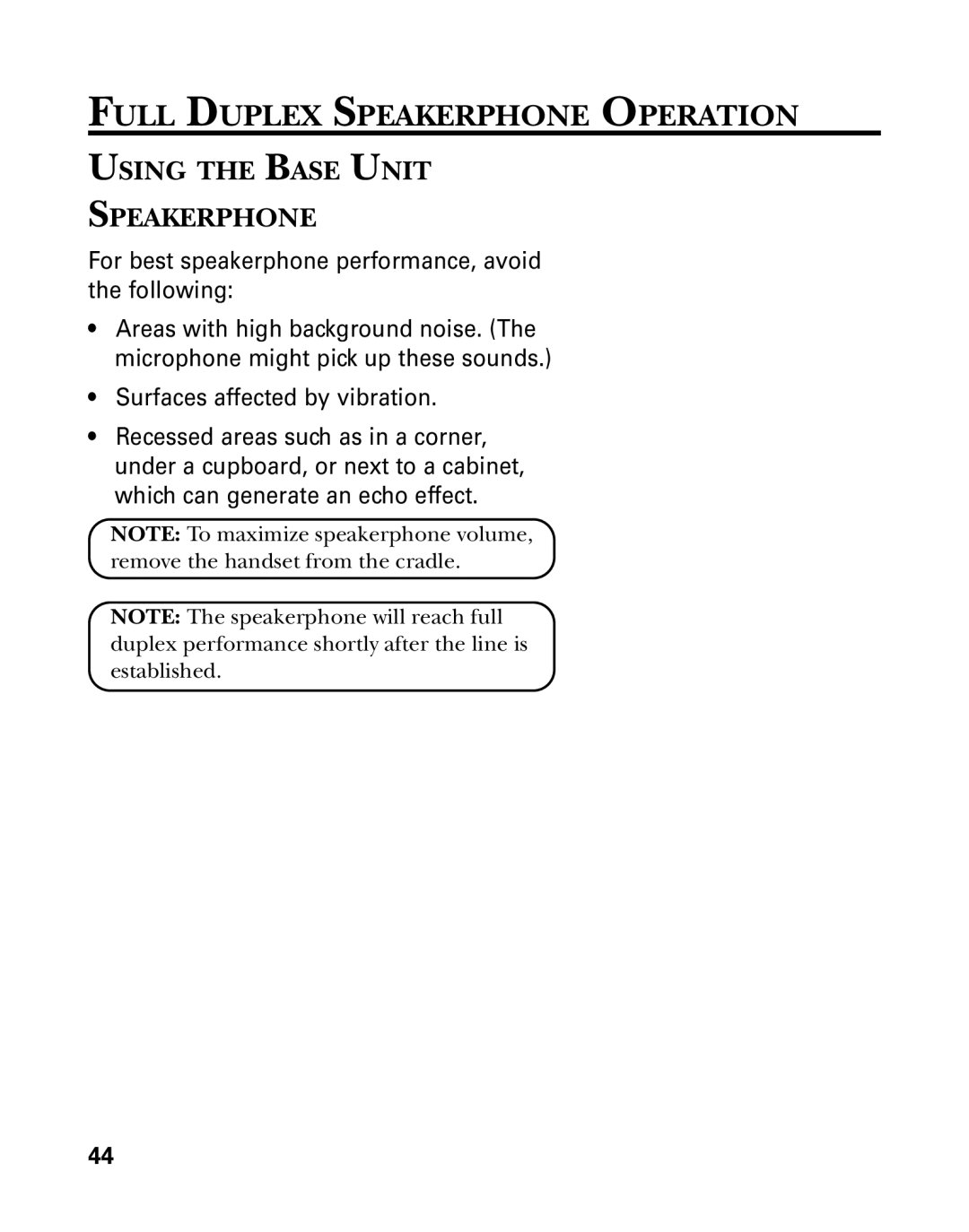 GE 26958 manual Full Duplex Speakerphone Operation, Using the Base Unit Speakerphone 